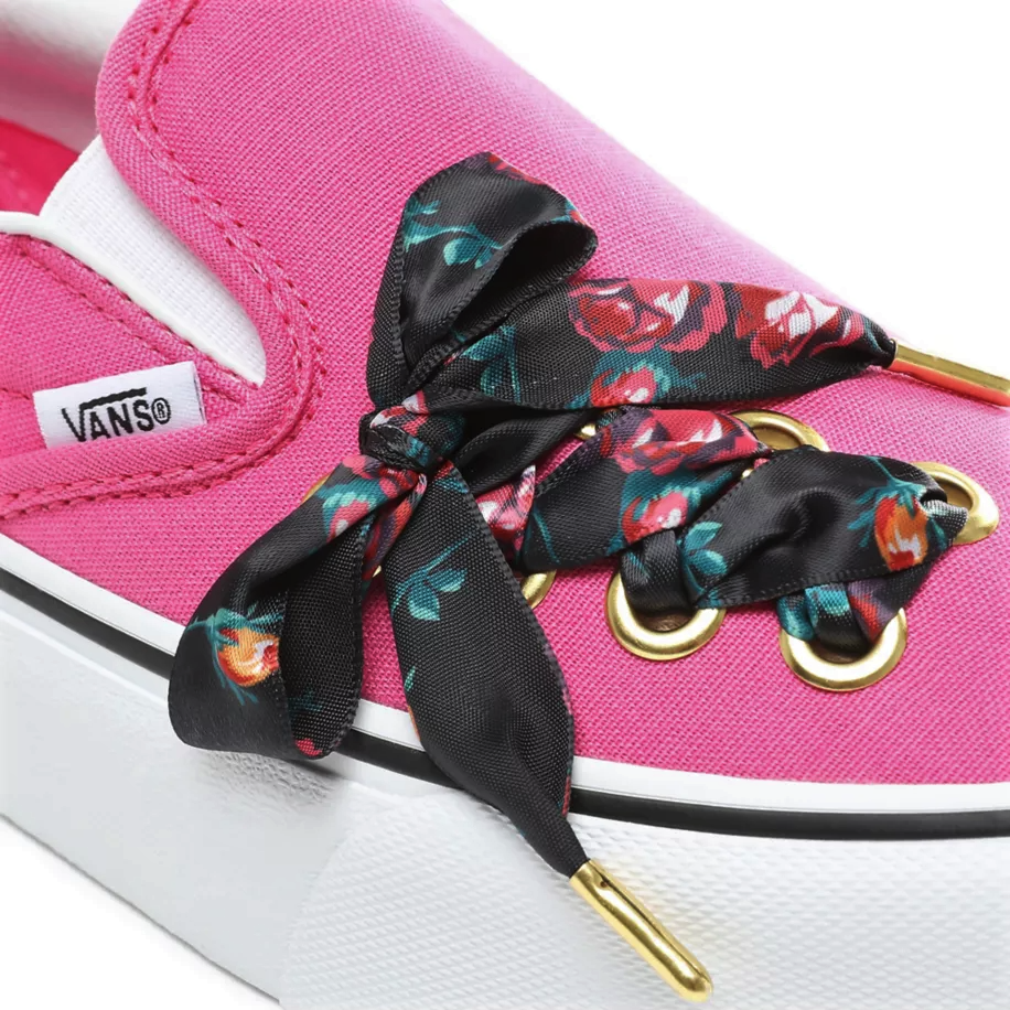 Tenis Vans Slip On Oversize Plataforma Listón Rosa De Dama