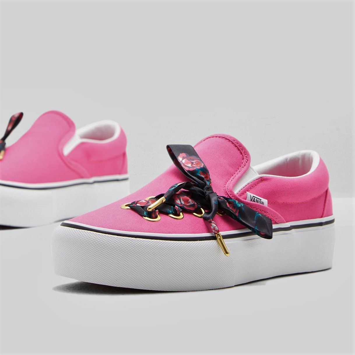 Tenis Vans Slip On Oversize Plataforma Listón Rosa De Dama