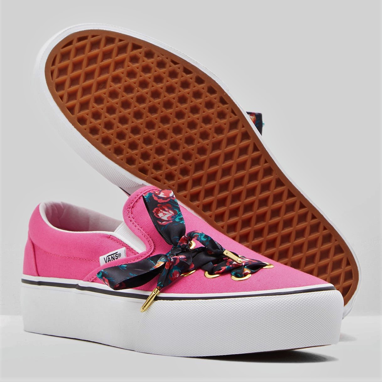 Tenis Vans Slip On Oversize Plataforma Listón Rosa De Dama