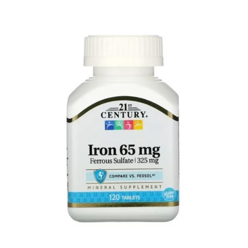 Hierro 65mg Century 21st + Sulfato Ferroso 325mg 120 cápsulas Ayuda Globulos Rojos 
