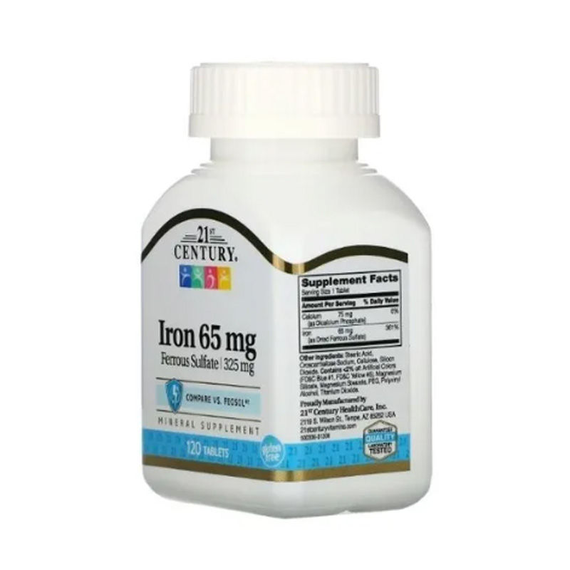Hierro 65mg Century 21st + Sulfato Ferroso 325mg 120 cápsulas Ayuda Globulos Rojos 