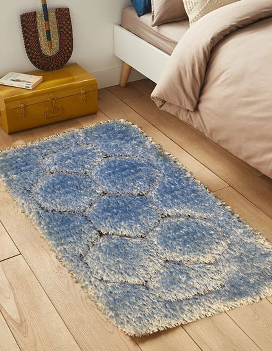 Tapete Pie de cama, Thera Rugs hexagonos azules
