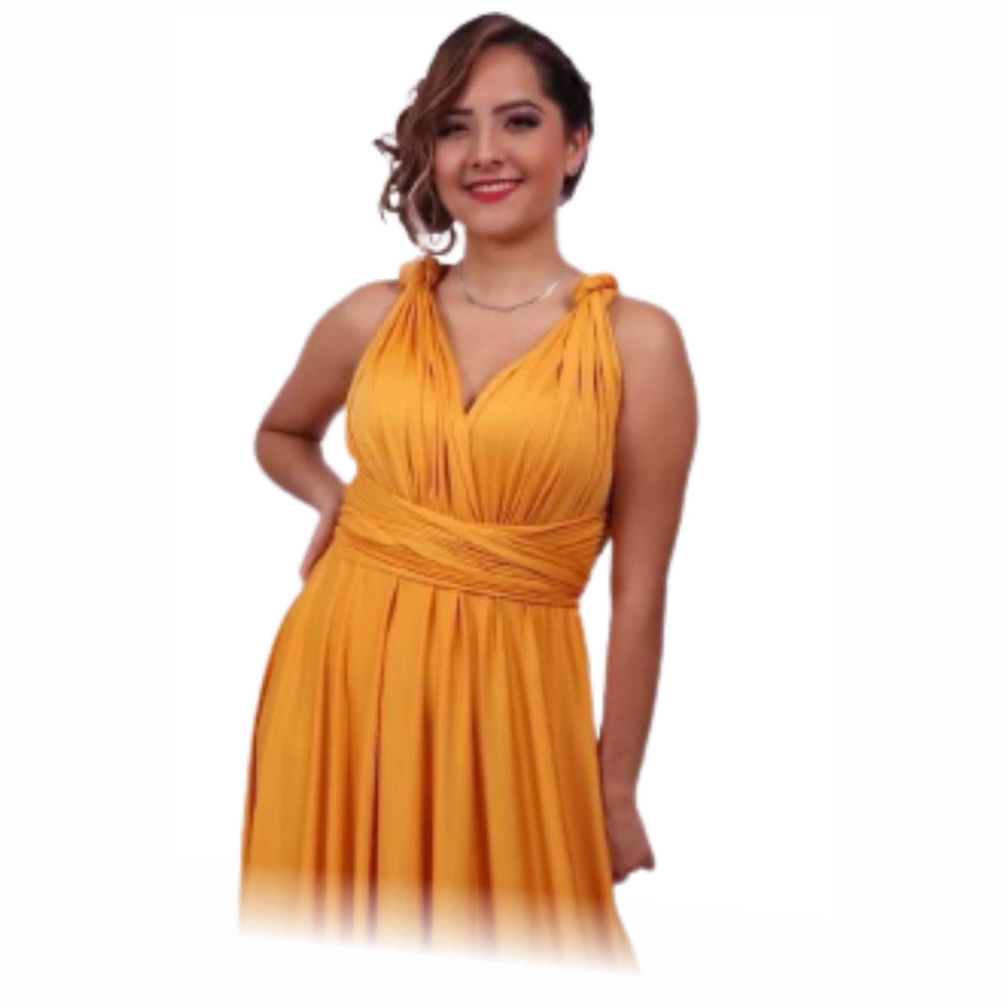 Vestido De Fiesta Multiformas Mostaza 