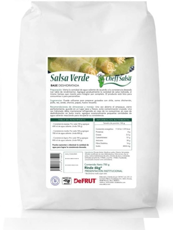 Salsa Verde Deshidratada Base Instantánea de Alta Calidad 750 Gramos 