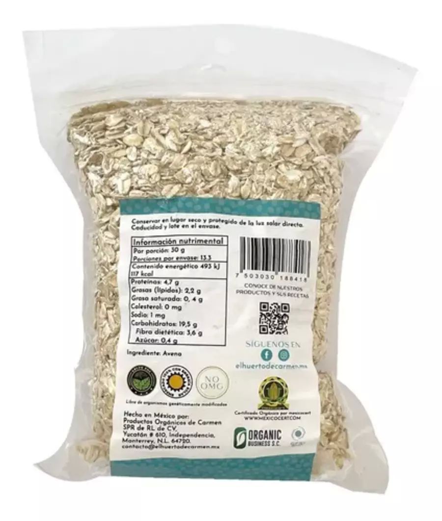 Avena En Hojuela Laminada Agroecologica 400g Huerto Carmen