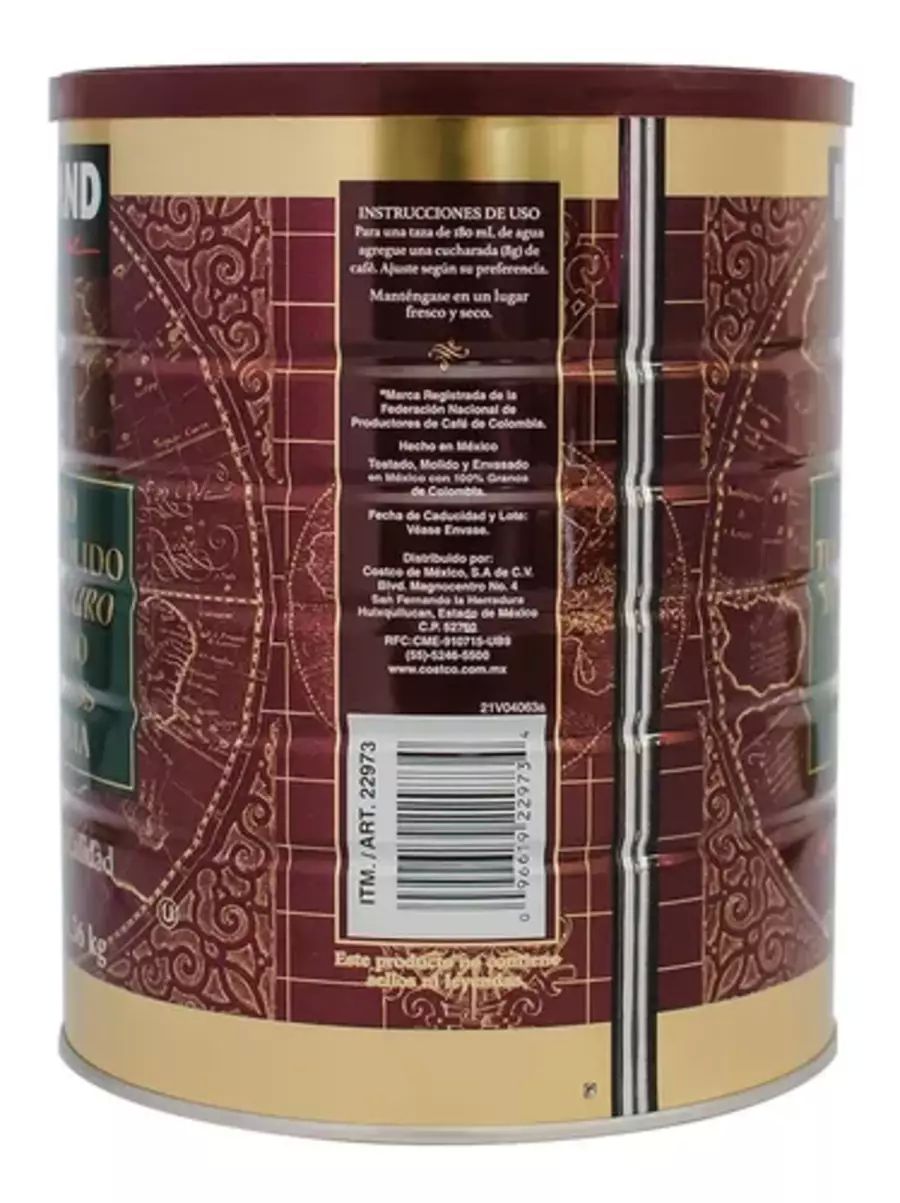 Café Molido 100% Colombiano 1.36kg Kirkland Signature