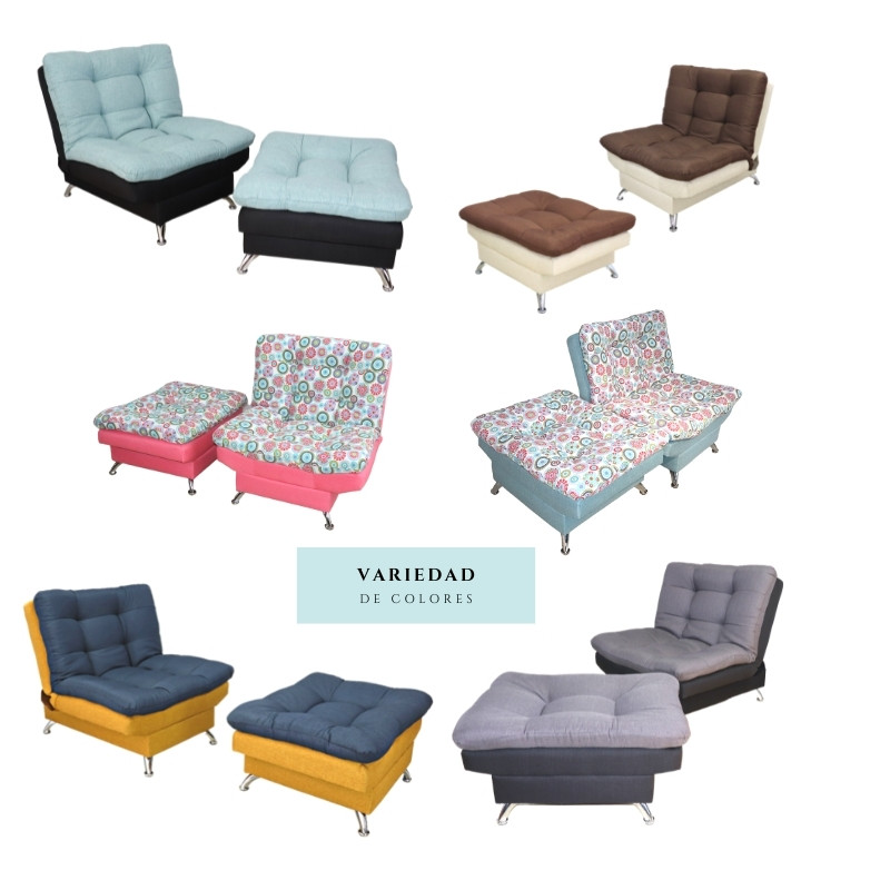 Sofá Cama Moderno Sillón Reclinable con Taburete en Lino Rosa con Mandala