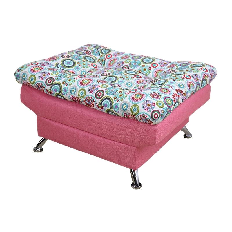 Taburete  Moderno Puff en Lino Rosa Mandala Escabel
