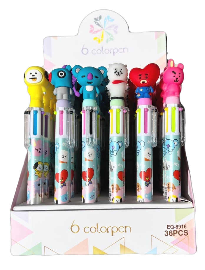 6 Plumas Multitinta Personajes 6 Tintas Retractil/ Papelería Kawaii