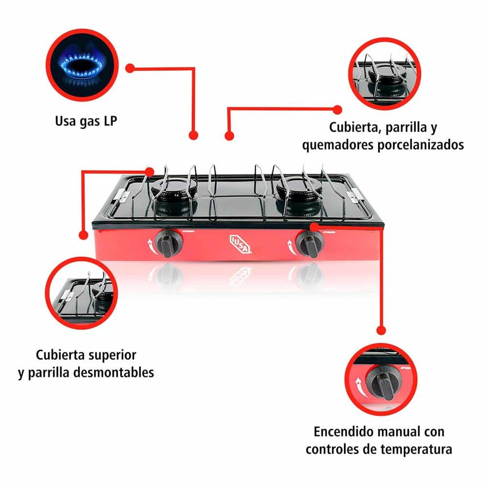 PARRILLA DE GAS 2 QUEMADORES 