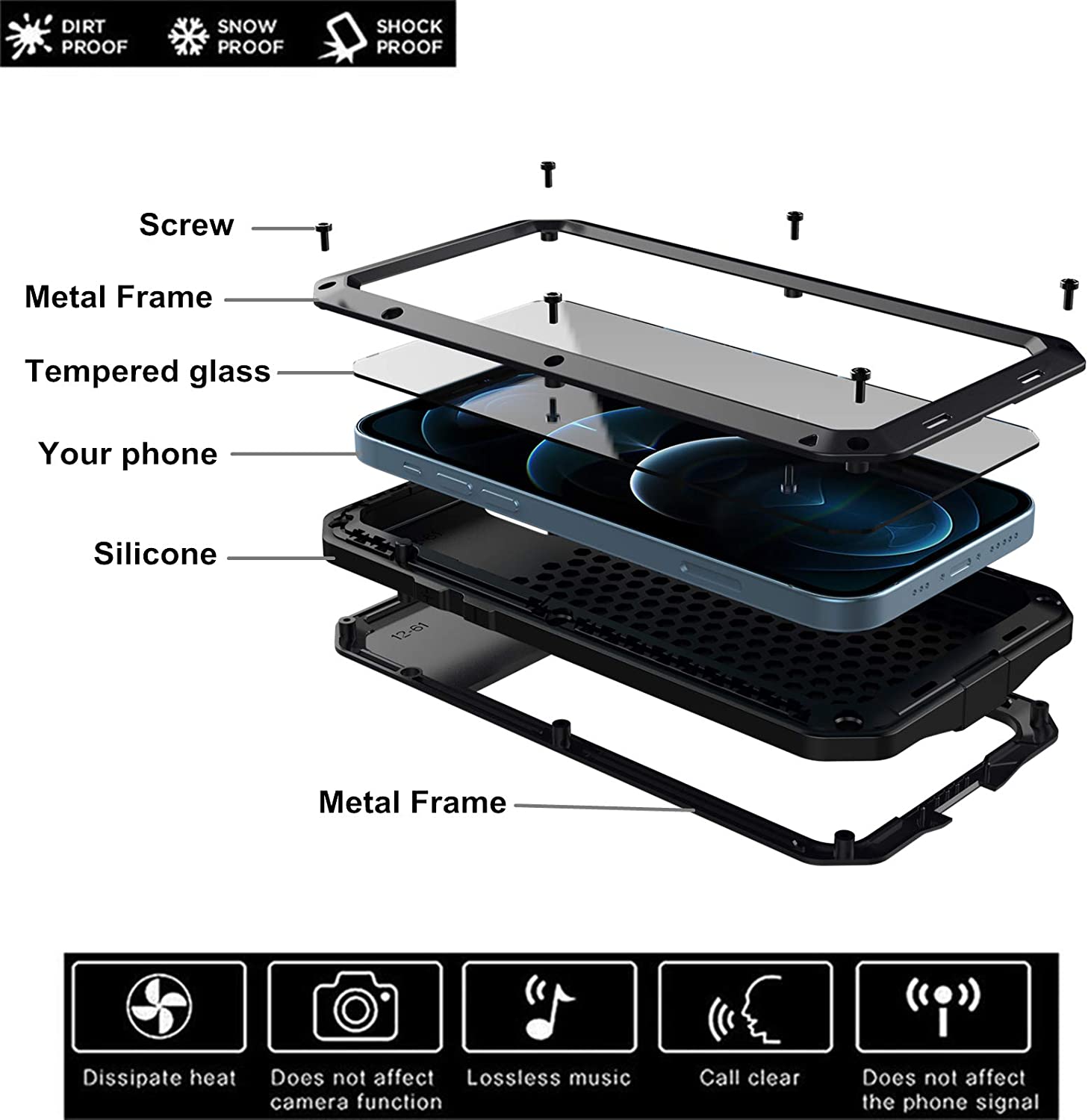 Funda IPhone 12 Pro Metal-Aluminio A Prueba De Golpes Y Salpicaduras De Agua Uso Rudo Militar