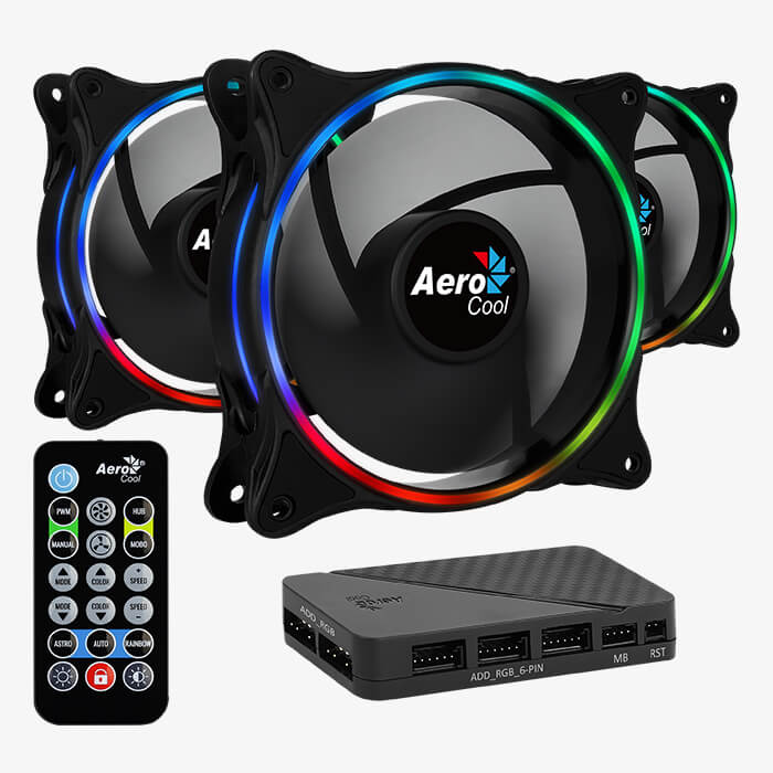 KIT 3 VENTILADOR AEROCOOL 12CM ECLIPSE 12 PRO ARGB 3 FANS 12CM+CONTROLADOR/CONTROL INALAMBRICO