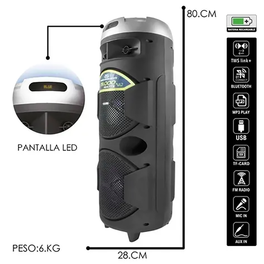 Bocina Cuadrafonica Steelpro Bazzoka Bluetooth Recargable 18000W 