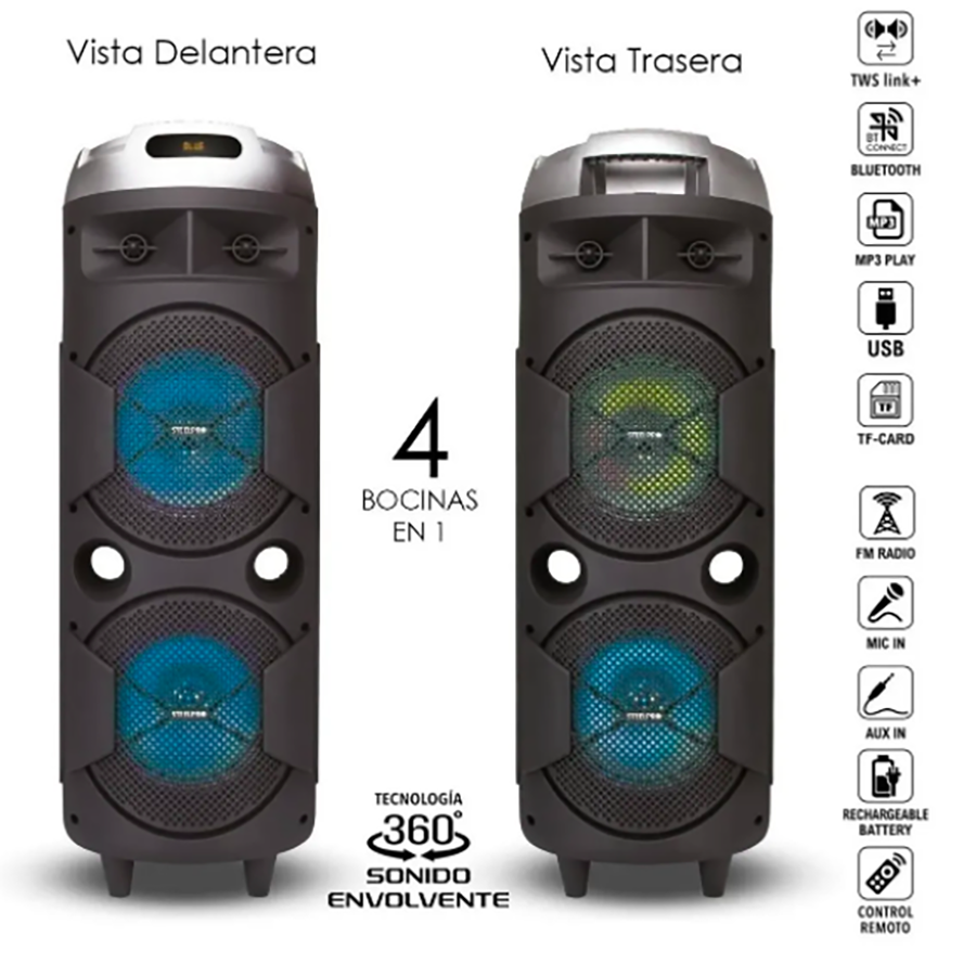 Bocina Cuadrafonica Steelpro Bazzoka Bluetooth Recargable 18000W 