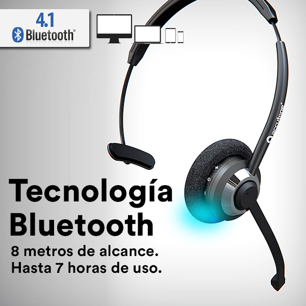 Accutone diadema inalámbrica monoaural BT310 Bluetooth 4.1, 7 horas de uso continuo, anulación de ruido ambiente