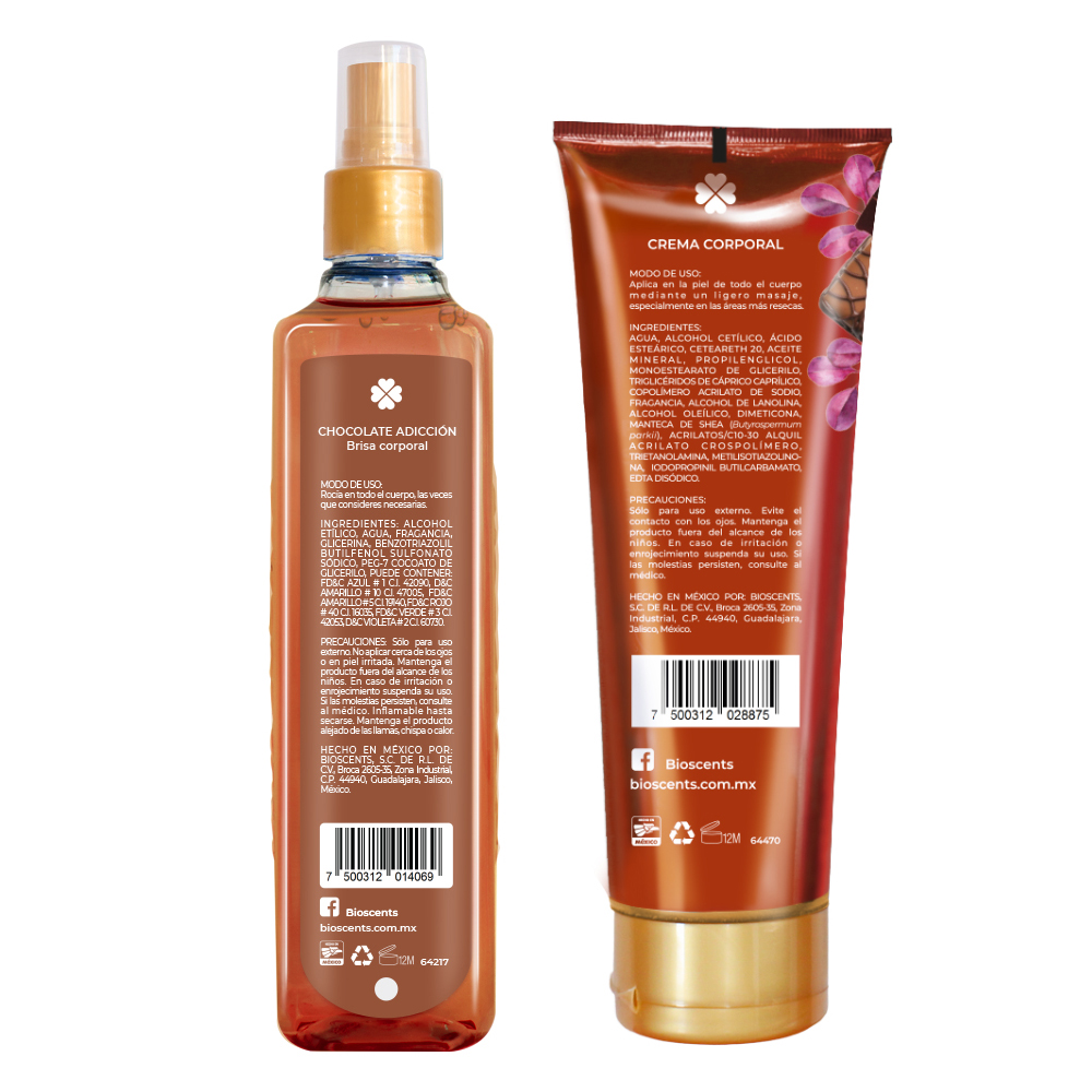 Set Body Mist Y Crema Corporal Bioscents Chocolate Adicción