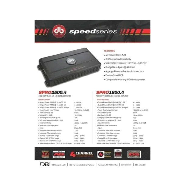 AMPLIFICADOR DB DRIVE SPRO1800.4 4 CANALES 1800W CLASE A/B