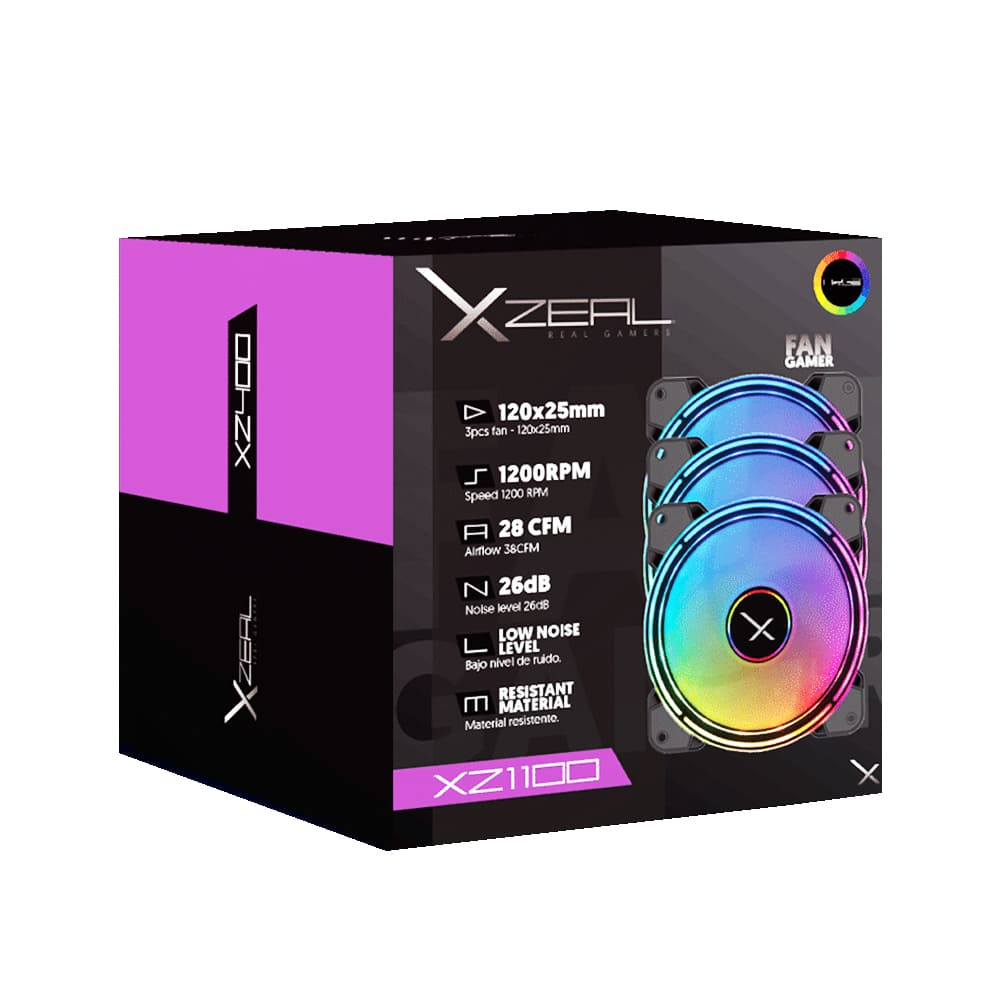 Kit de 3 Ventiladores Gamer de 120 mm ARGB para Gabinete + Controlador + Control Remoto, Xzeal XZ1100