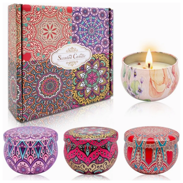 Velas perfumadas de regalo para mujeres, paquete de 4 velas aromáticas  relajantes de aromaterapia para mujeres, velas de lata portátiles, velas de