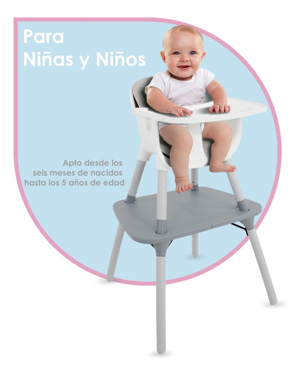 Periquera Alta Silla Para Bebe Niños 4 En 1 Mesita Gris Little Monkey