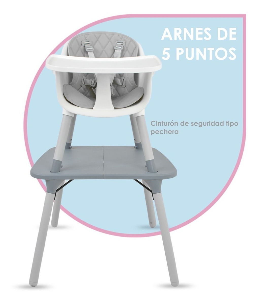 Periquera Alta Silla Para Bebe Niños 4 En 1 Mesita Gris Little Monkey