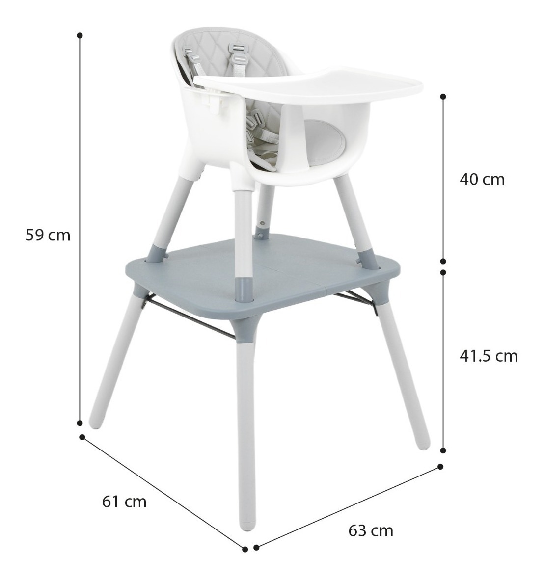 Periquera Alta Silla Para Bebe Niños 4 En 1 Mesita Gris Little Monkey