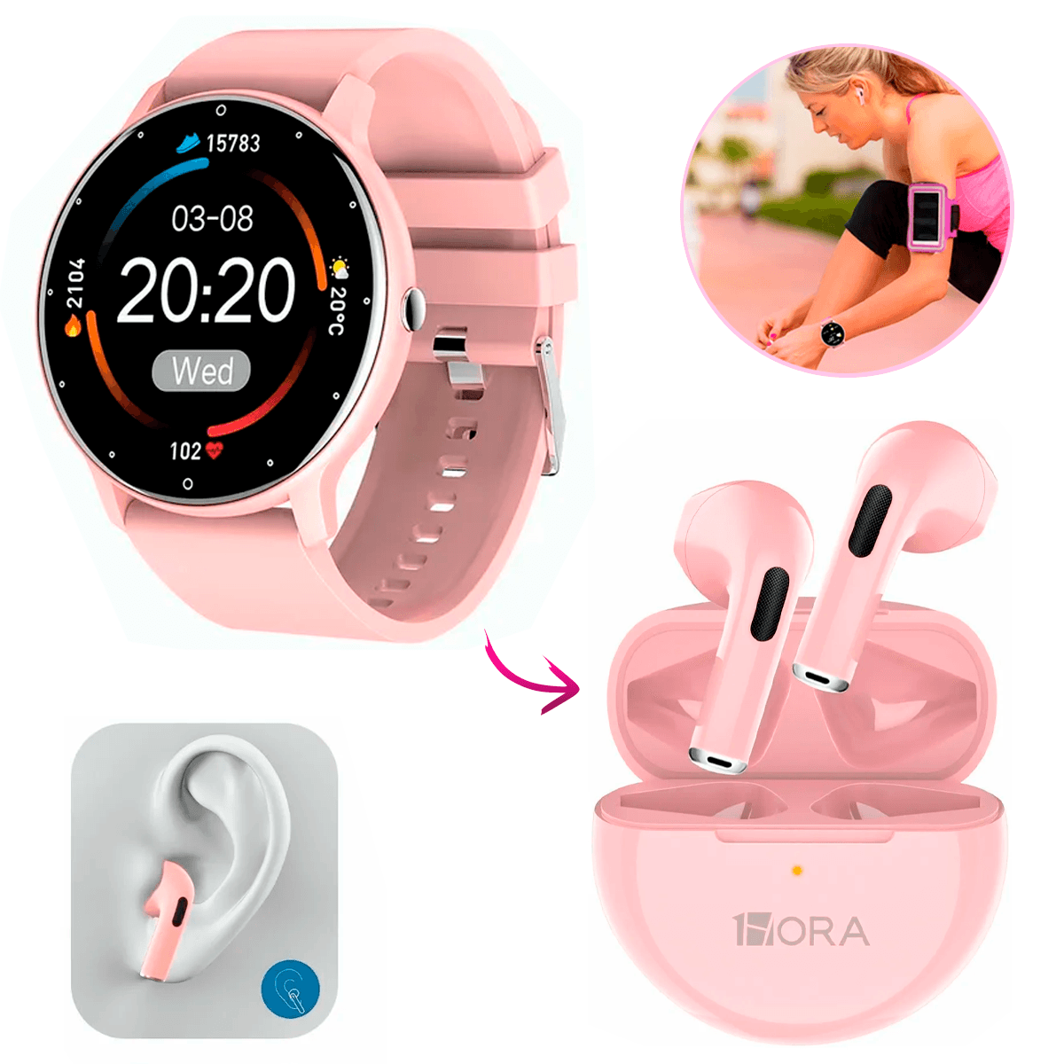 Reloj Inteligente Impermeable Bluetooth 1.28 Zl02 Color Rosa Smart Watch Mas Audifonos Inalámbricos In-ear Manos Libres Con Bluetooth 5.0 Diseño Ergonómico Color Rosa 
