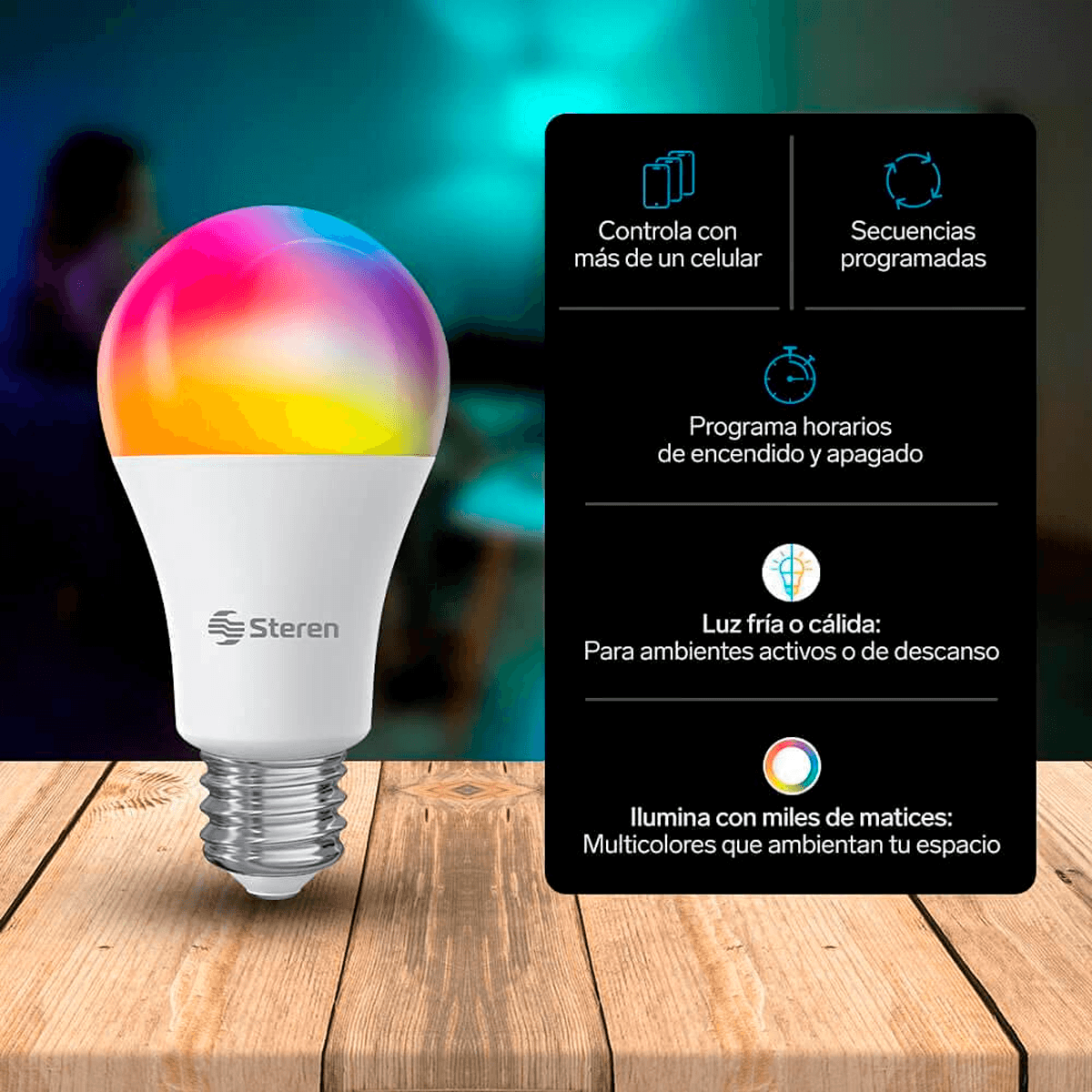 Contacto Wi-Fi, 2,4 GHz Tomacorriente inteligente Mas Foco LED Wi-Fi Foco Inteligente Bombilla Multicolor
