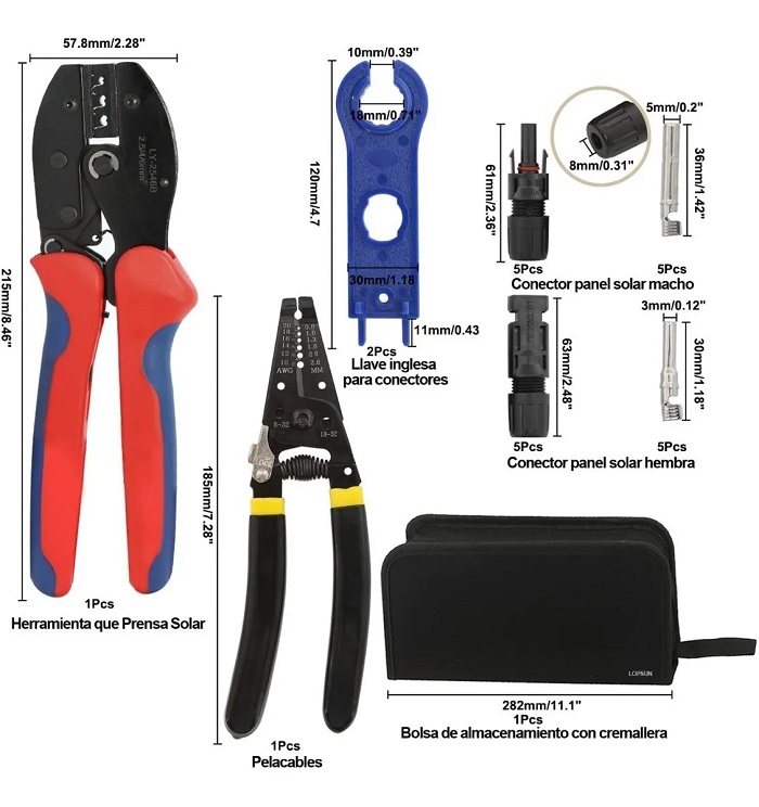 Kit Pinzas Ponchadoras Conectores Mc4 Crimpadora Panel Solar