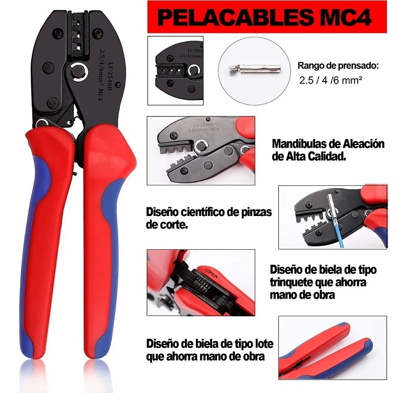 Kit Pinzas Ponchadoras Conectores Mc4 Crimpadora Panel Solar