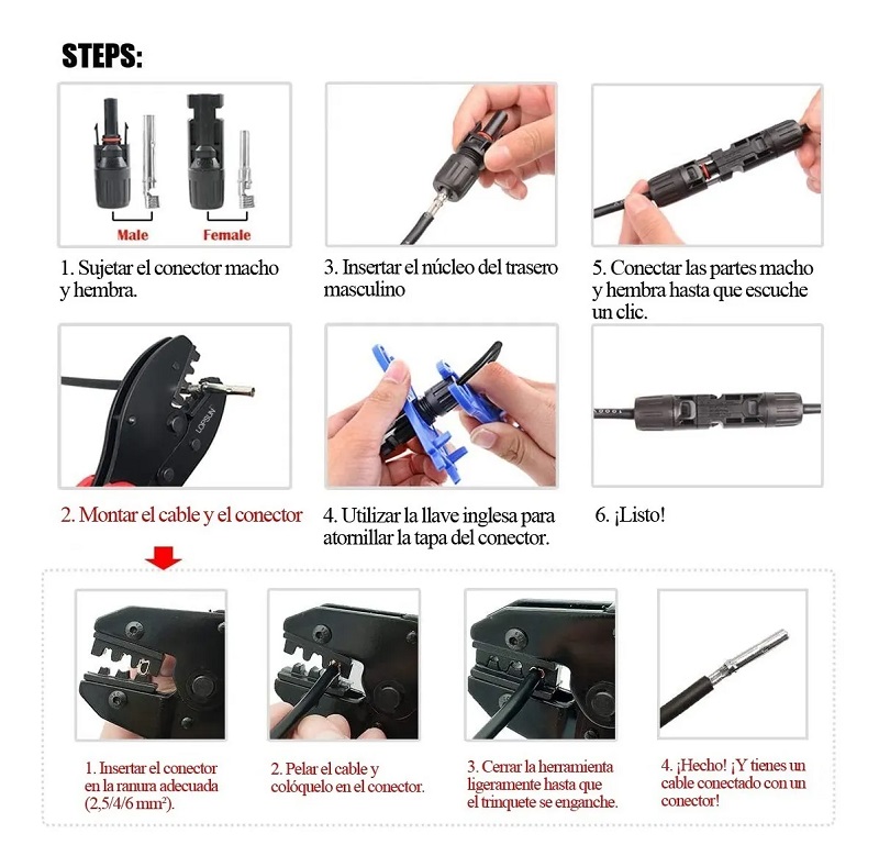 Kit Pinzas Ponchadoras Conectores Mc4 Crimpadora Panel Solar