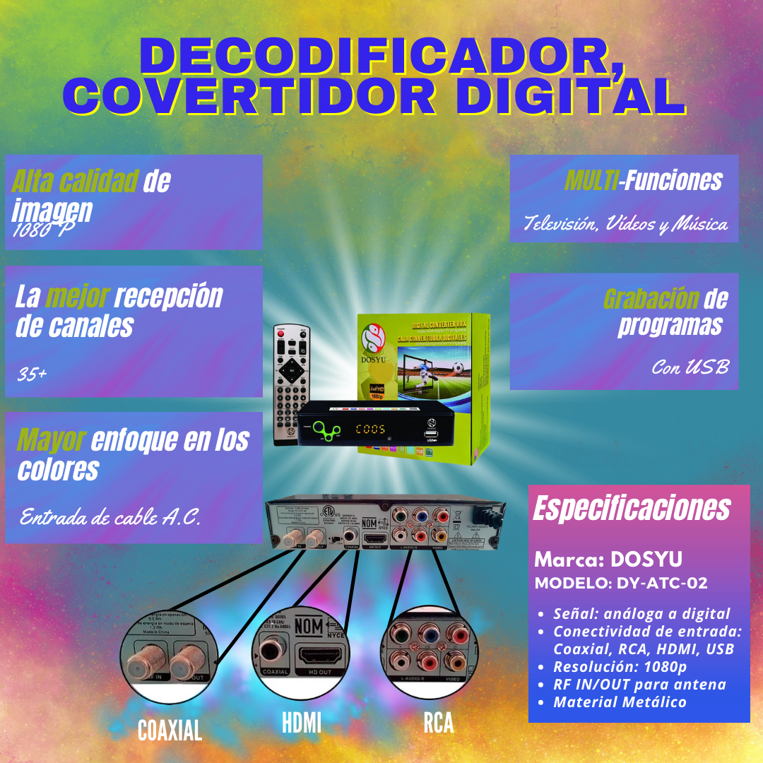 Decodificador Convertidor Digital Tv DOSYU HDMI 1080P Full HD MAYOREO 28 Pza.