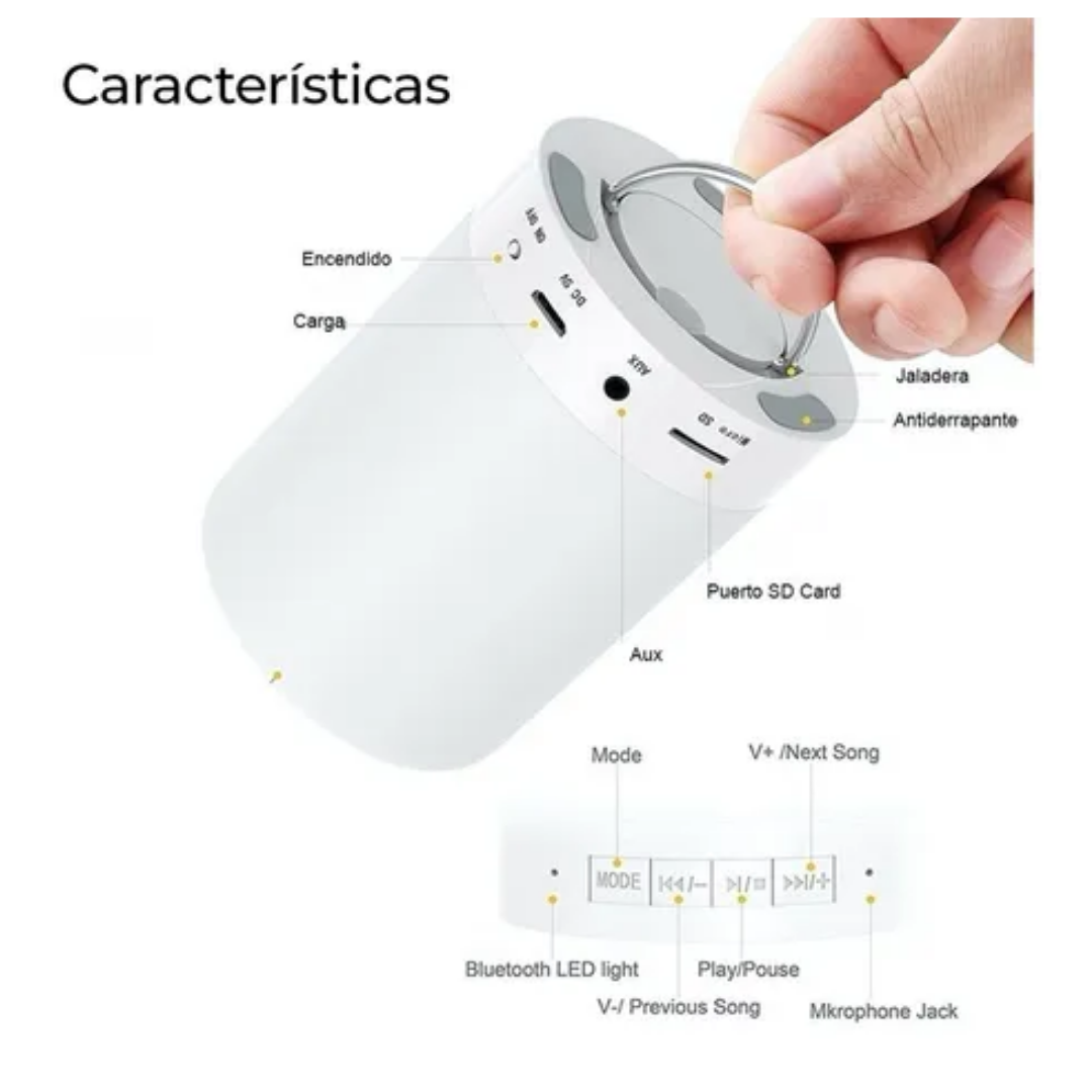 Bocina Bluetooth Y Lámpara De Mesa Led Recargable Touch