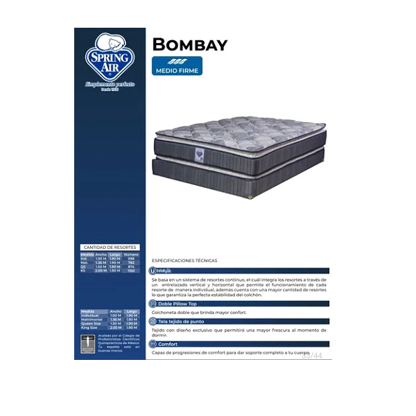 COLCHON SPRING AIR KING SIZE DOBLE COLCHONETA CÓMODO BOMBAY