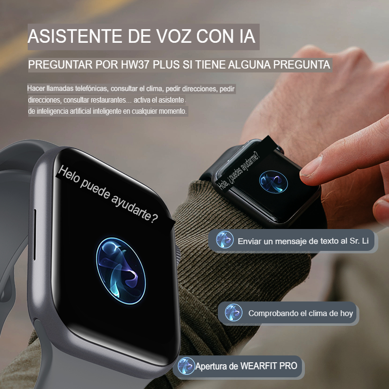 Reloj inteligente HW37 Plus, Serie 7, carga inalámbrica, llamadas bluetooth, asistente de voz (Siri y Google), sensores de presión arterial, oxigenación de la sangre, ritmo cardiaco, monitor de sueño, entre otras. Compatible con Android y iPhone.
