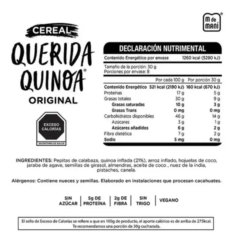 Cereal Querida Quinoa Original 240g M De Maní Sin Azúcar