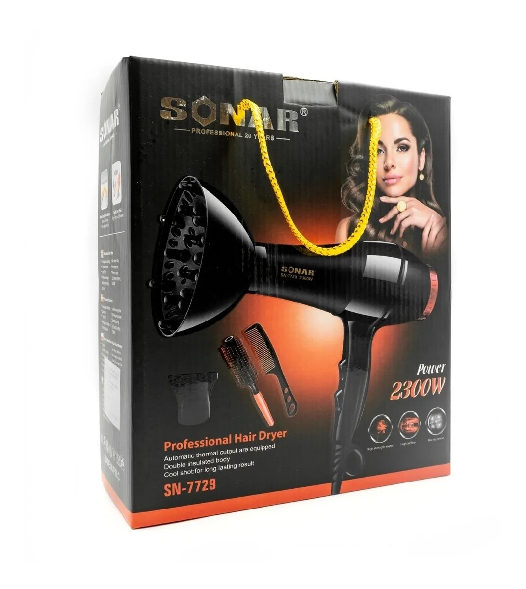Secadora De Cabello Sonar Sn-7729 Negra 220v - 240v