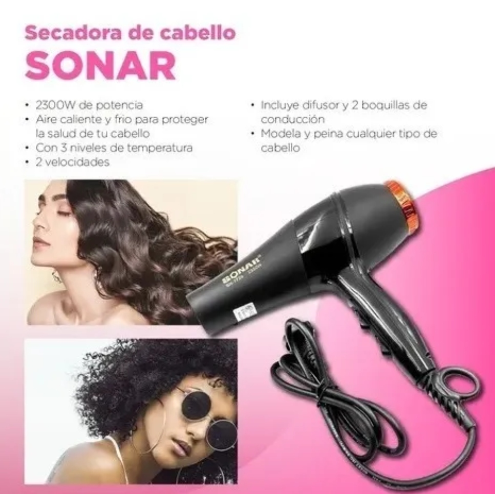 Secadora De Cabello Sonar Sn-7729 Negra 220v - 240v