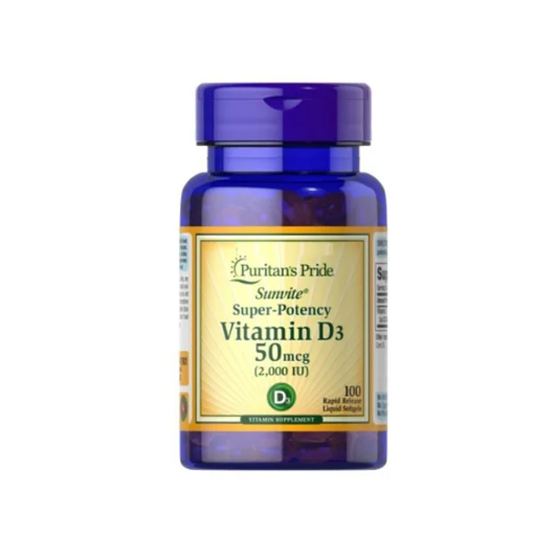  Vitamina D3 Sunvite Mega Potency 2,000 Ui 50 Mcg 100 Caps Puritan's Pride 