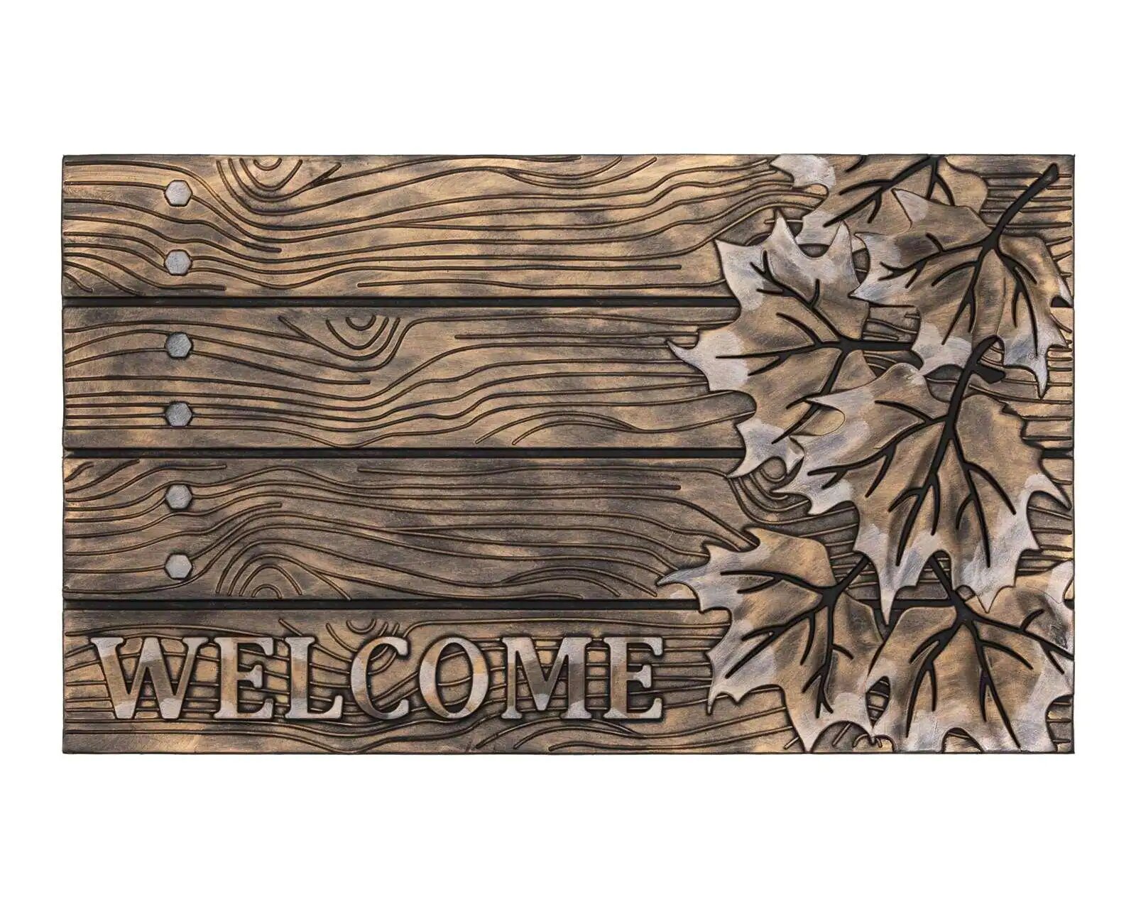 Tapete De Entrada Puerta Tipo Tablas De Madera Welcome 75x45 