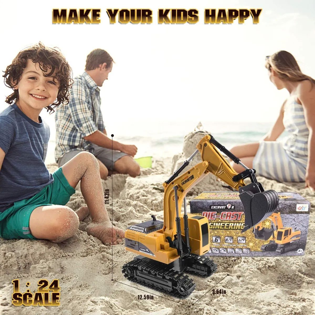 Excavadora Control Remoto 1:24 Rc Juguete 6canal Niños Metal
