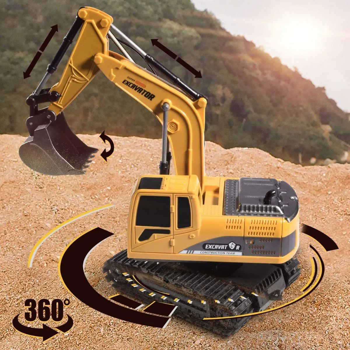 Excavadora Control Remoto 1:24 Rc Juguete 6canal Niños Metal