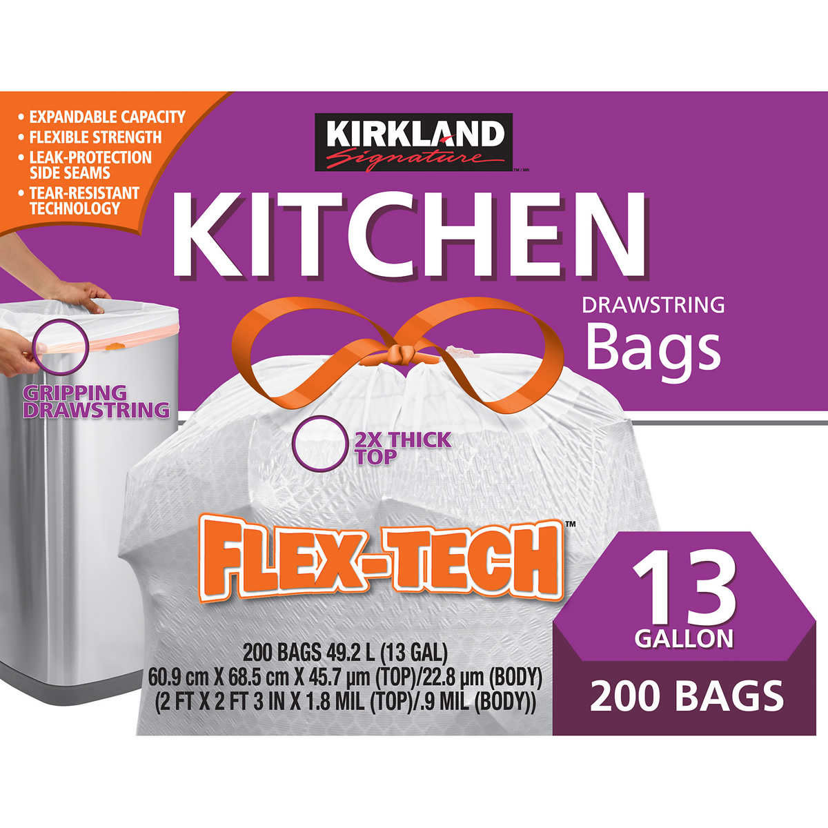Bolsa De Basura 49.2L 200Pz Kirkland Signature Flex-Tech CST