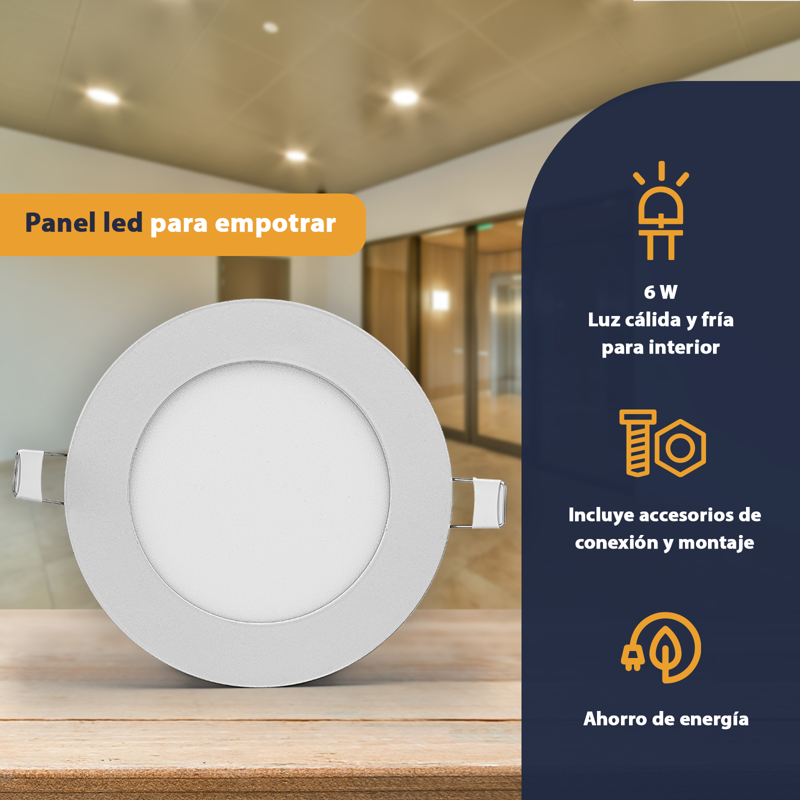 5 Pack Panel Led Slim Redondo 6W Empotrable Sula