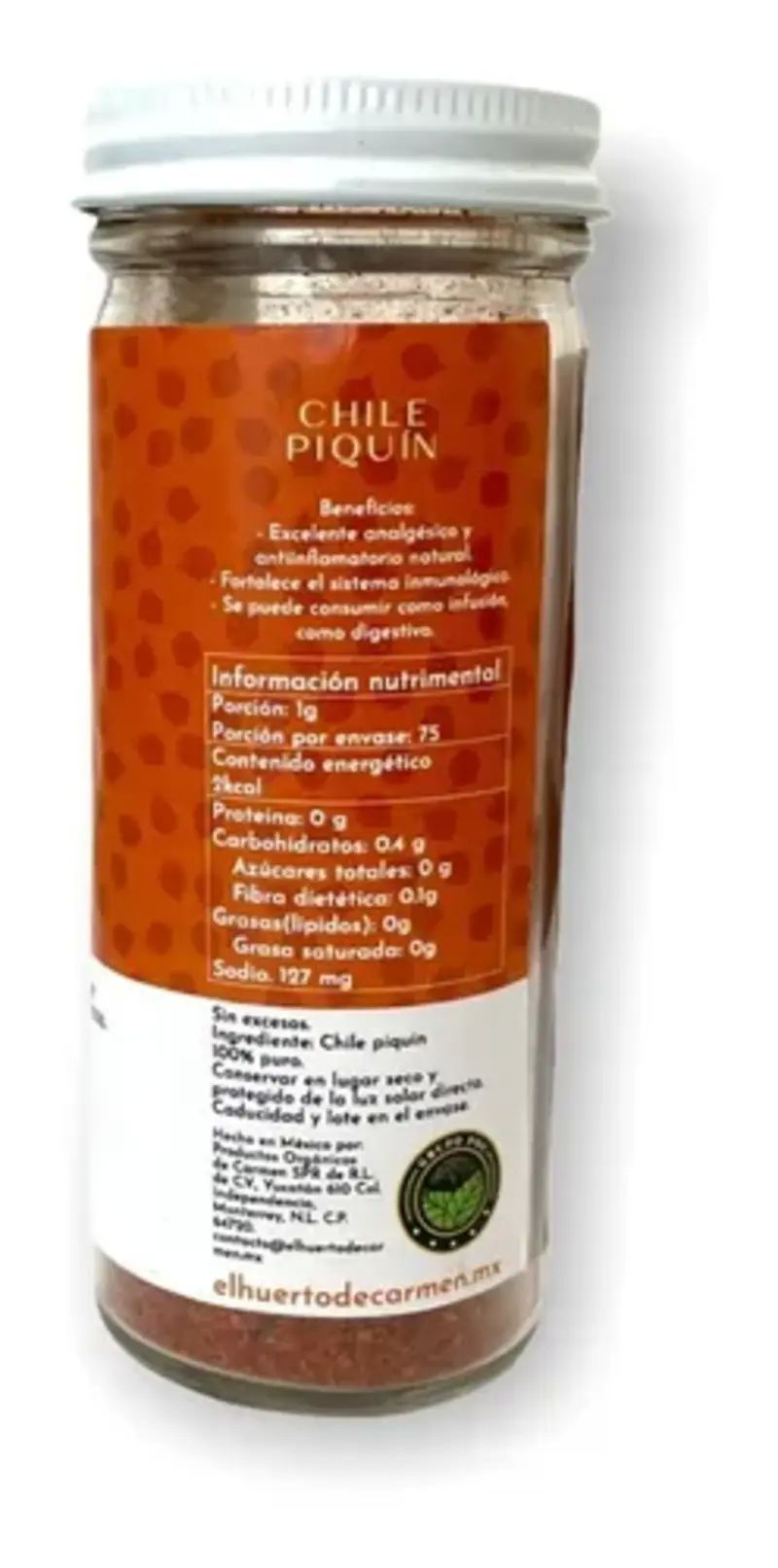 Chile Piquín Molido Con Sal Orgánico 75g Huerto De Carmen