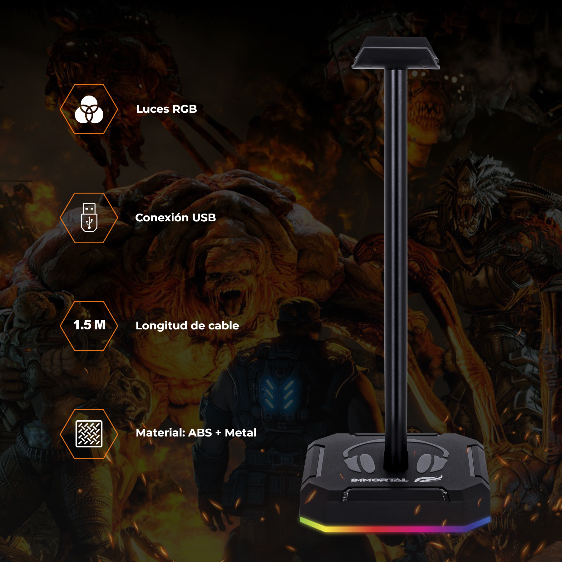 Soporte Con Rgb Para Audífonos Gamer Stand Holder Immortal