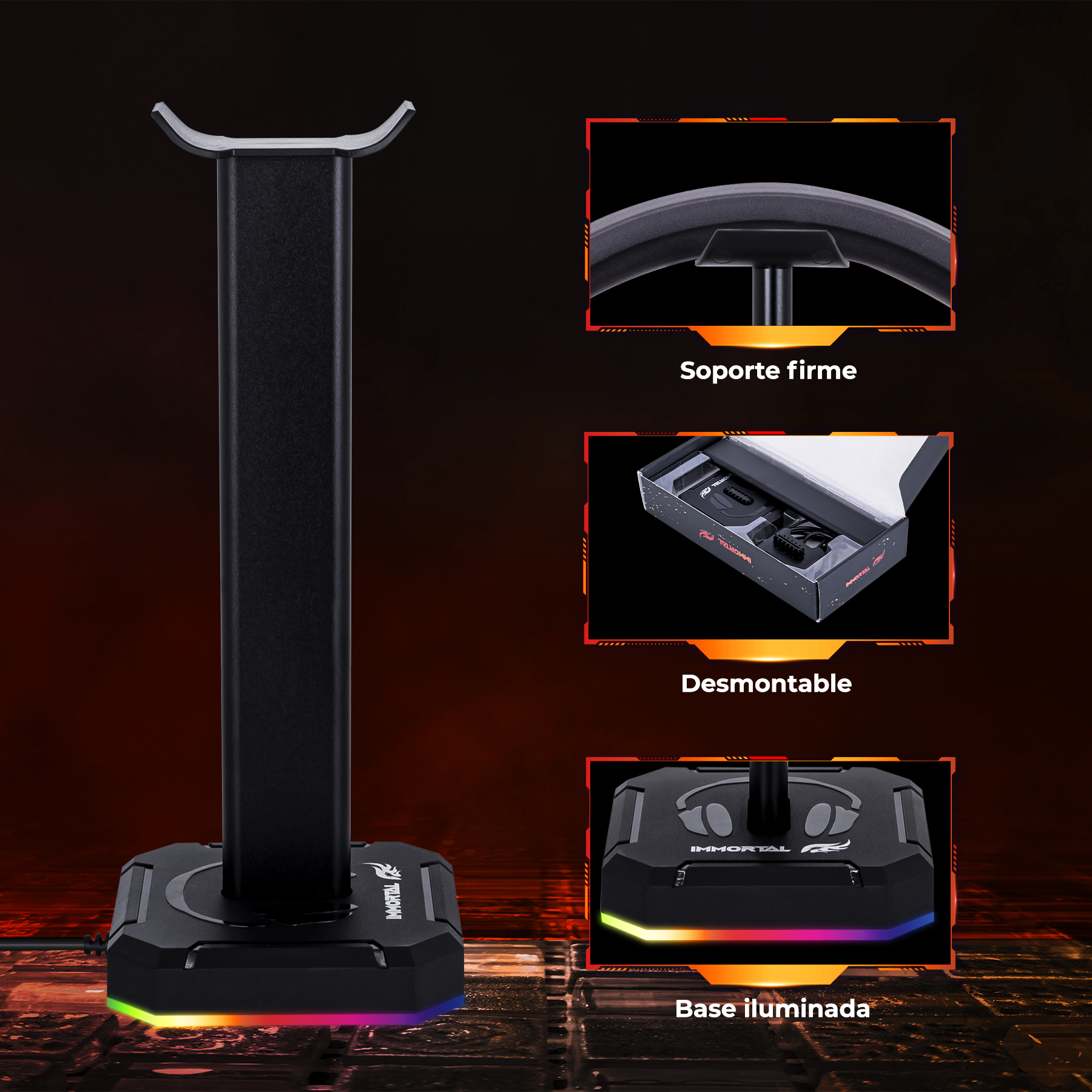 Soporte Con Rgb Para Audífonos Gamer Stand Holder Immortal