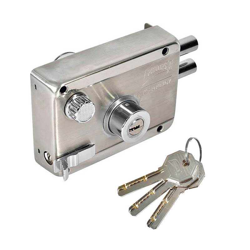CERRADURA PHILLIPS 4100 DERECHA ALTA SEGURIDAD 2 BULONES ACERO INOXIDABLE