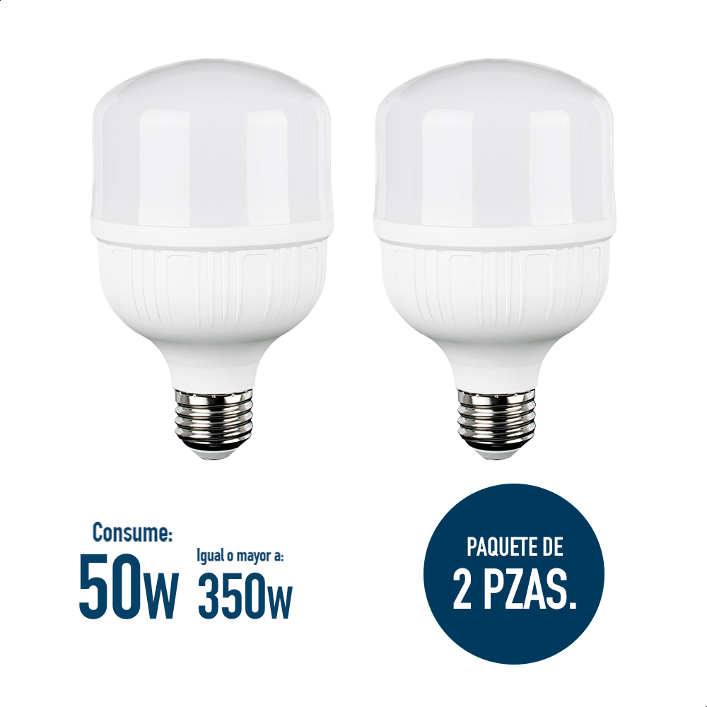 Foco Icon Led Opalino Tipo Bulbo T 50w Luz Fría Ilumina 350w Pack De 2 Piezas