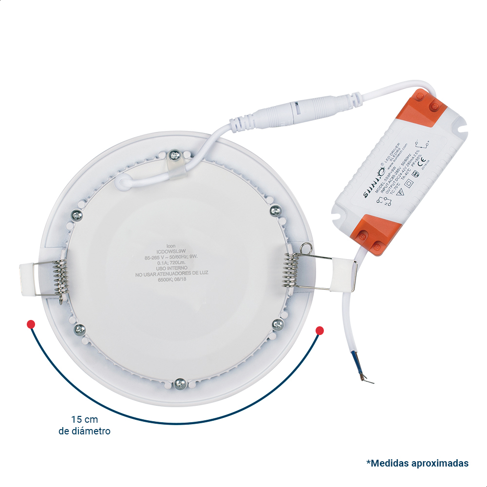 Panel Led Icon Downlight De Alta Potencia 9w Luz Fría Pack De 2 Piezas